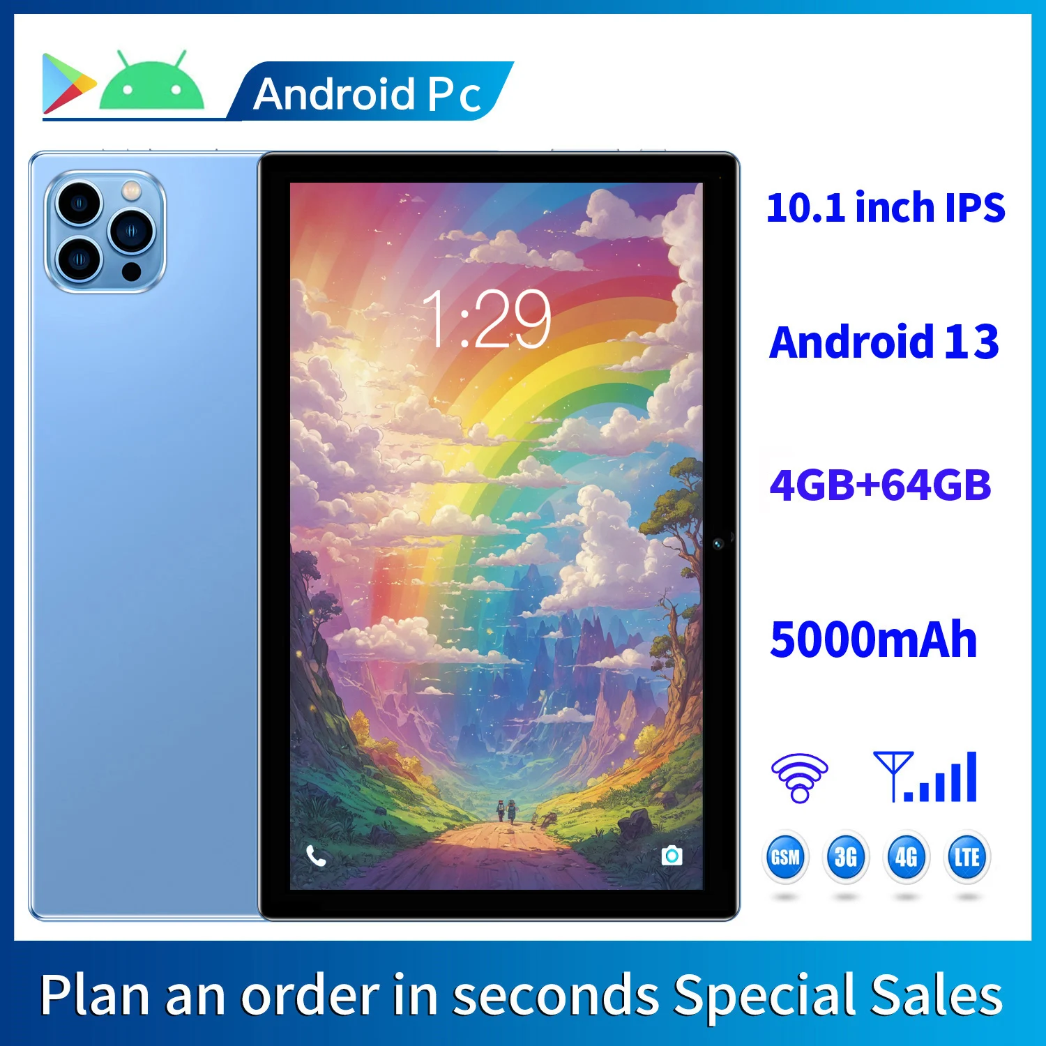 BDF 10.1 Inch Tablet Android 13, 4GB RAM 64GB ROM,1TB Expand,1280x800 IPS Screen 5000MAH Battery,GMS 3G Network,WiFi