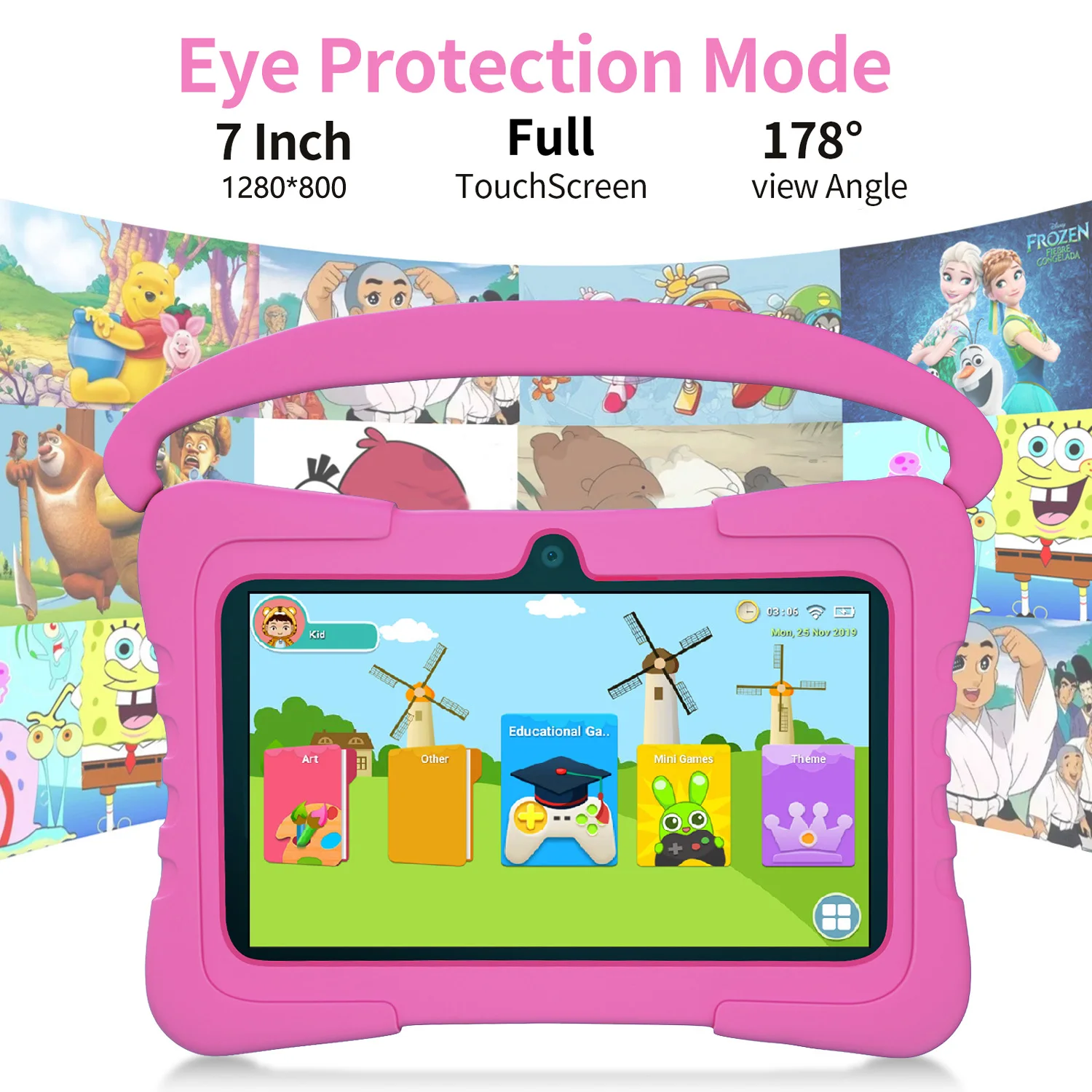 7 Inch Kids Tablet for Children's Best Gifts Quad Core 4GB+64GB ROM Android Tablets Cartoon Portable Kids-Proof Protective Case