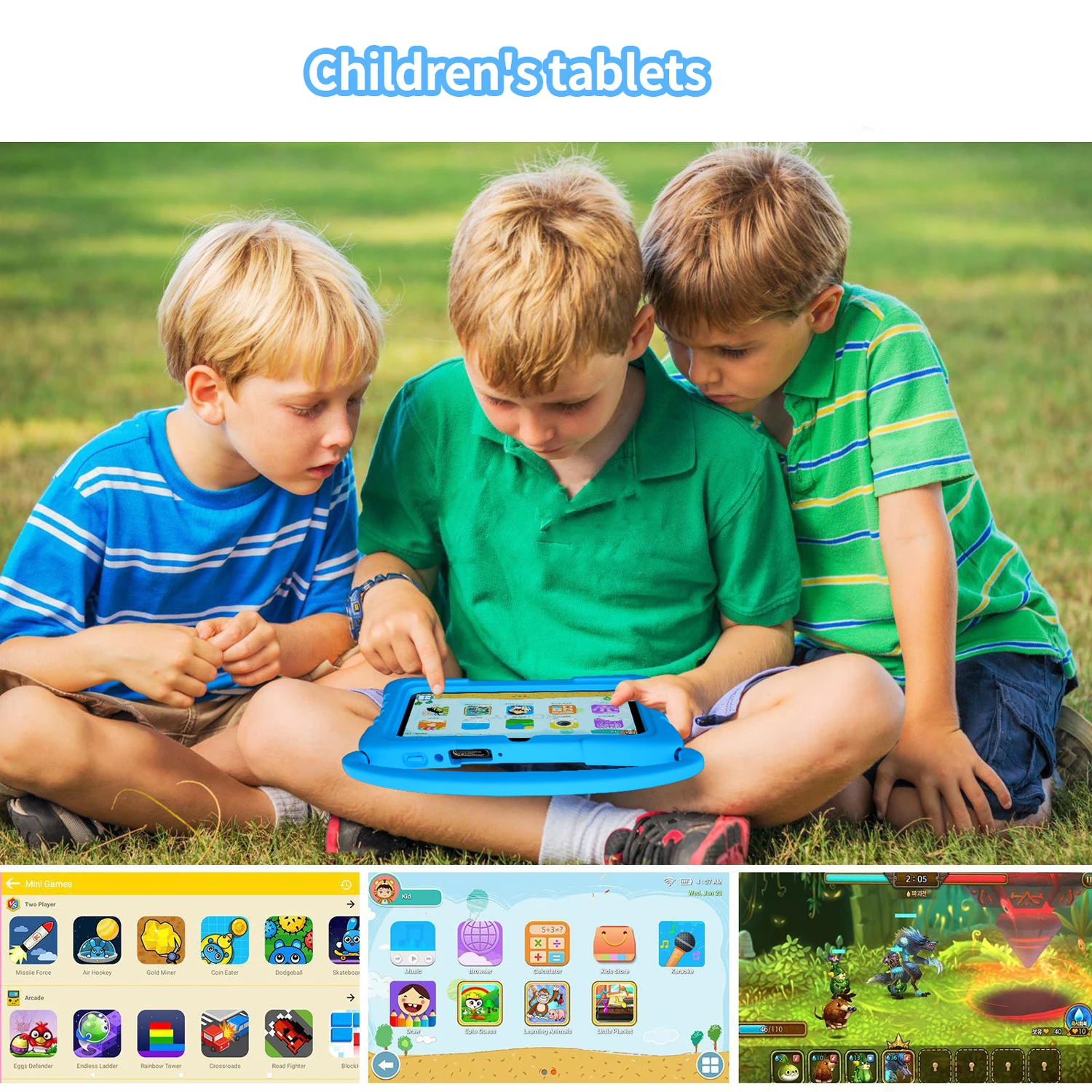 7 Inch Kids Tablet for Children's Best Gifts Quad Core 4GB+64GB ROM Android Tablets Cartoon Portable Kids-Proof Protective Case