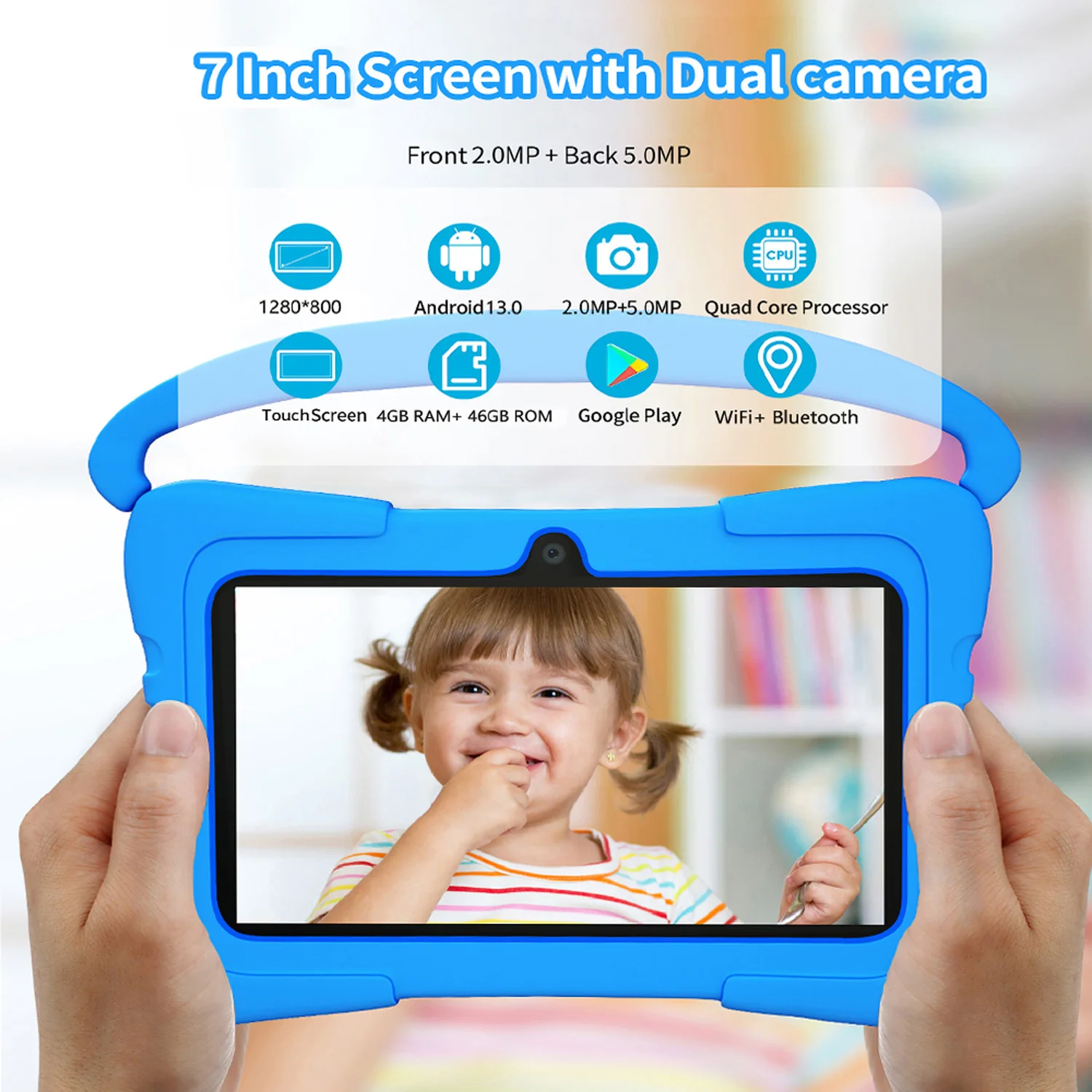 7 Inch Kids Tablet for Children's Best Gifts Quad Core 4GB+64GB ROM Android Tablets Cartoon Portable Kids-Proof Protective Case