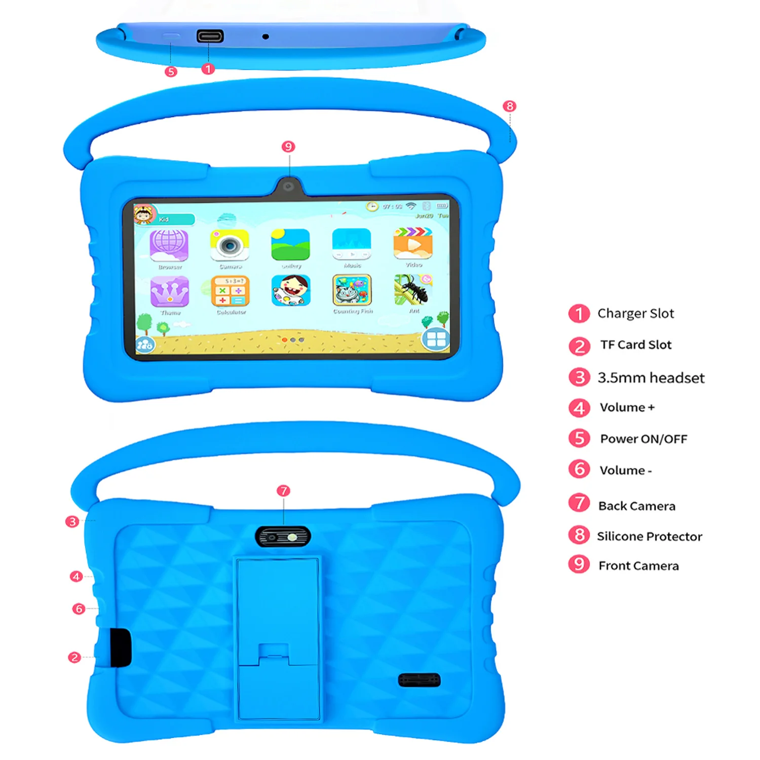 7 Inch Kids Tablet for Children's Best Gifts Quad Core 4GB+64GB ROM Android Tablets Cartoon Portable Kids-Proof Protective Case