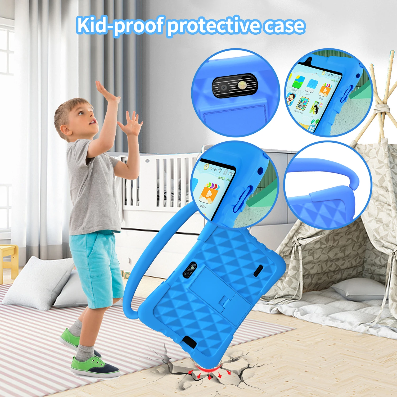 7 Inch Kids Tablet for Children's Best Gifts Quad Core 4GB+64GB ROM Android Tablets Cartoon Portable Kids-Proof Protective Case