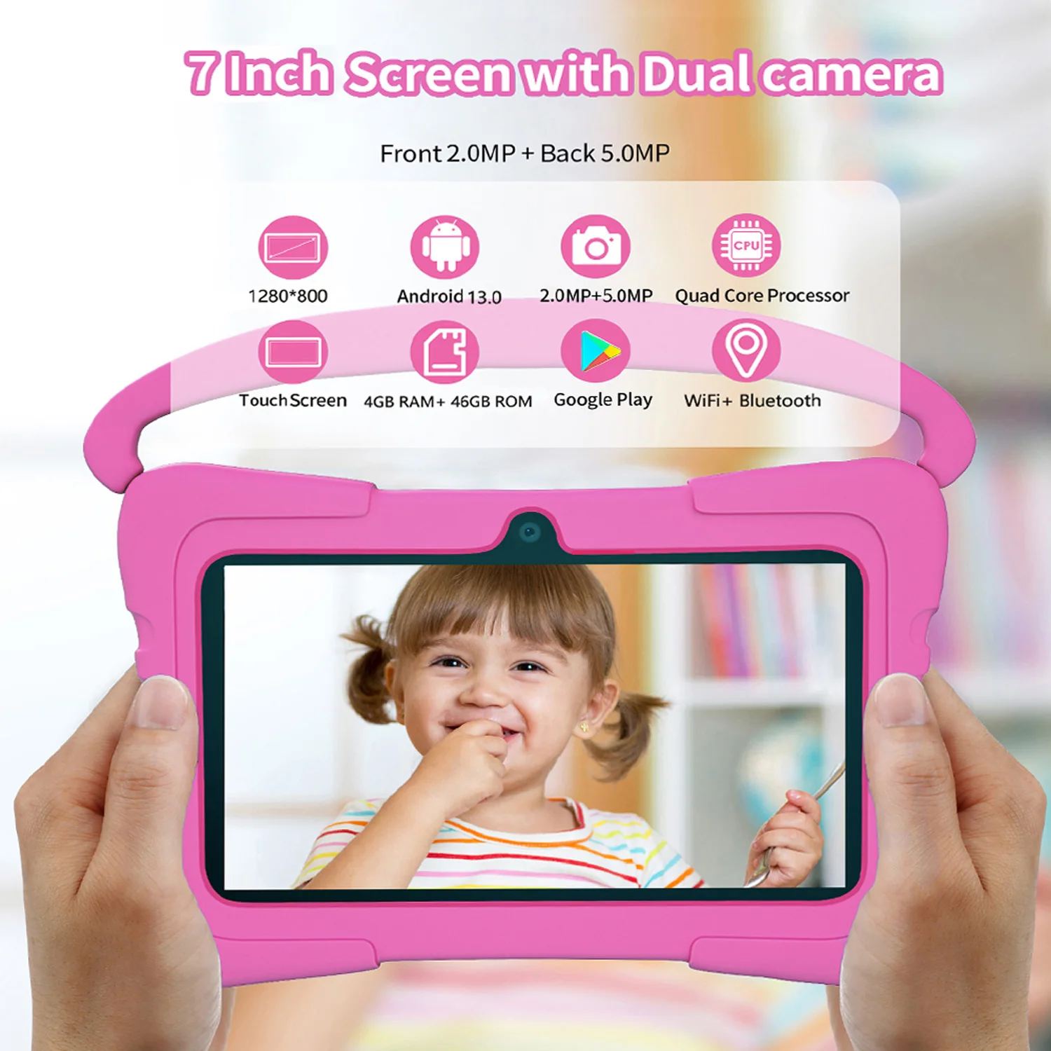 7 Inch Kids Tablet for Children's Best Gifts Quad Core 4GB+64GB ROM Android Tablets Cartoon Portable Kids-Proof Protective Case