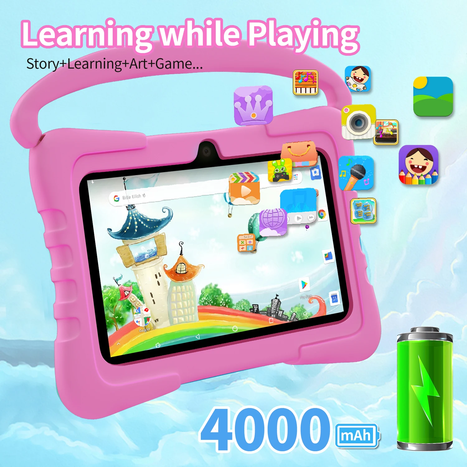7 Inch Kids Tablet for Children's Best Gifts Quad Core 4GB+64GB ROM Android Tablets Cartoon Portable Kids-Proof Protective Case