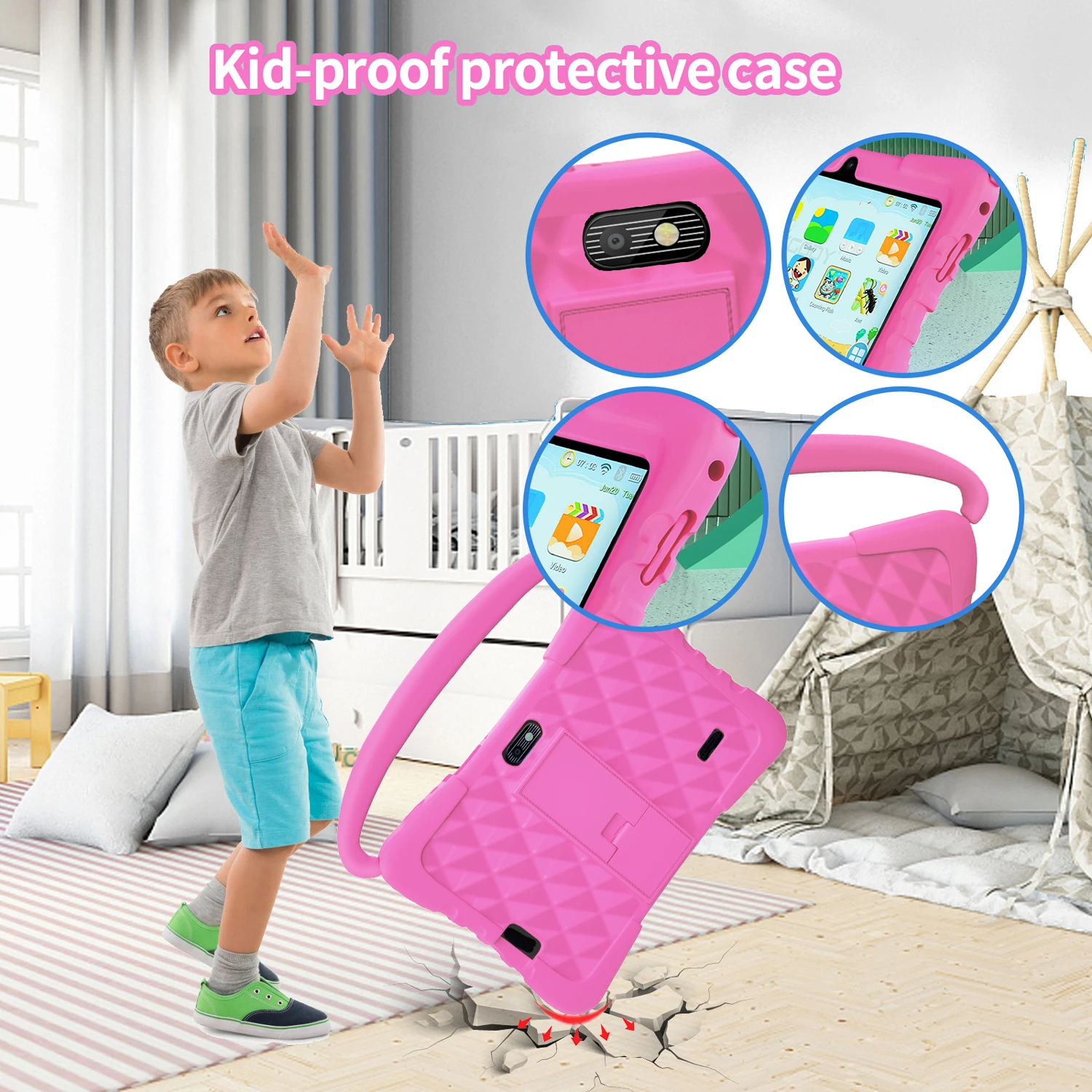 7 Inch Kids Tablet for Children's Best Gifts Quad Core 4GB+64GB ROM Android Tablets Cartoon Portable Kids-Proof Protective Case