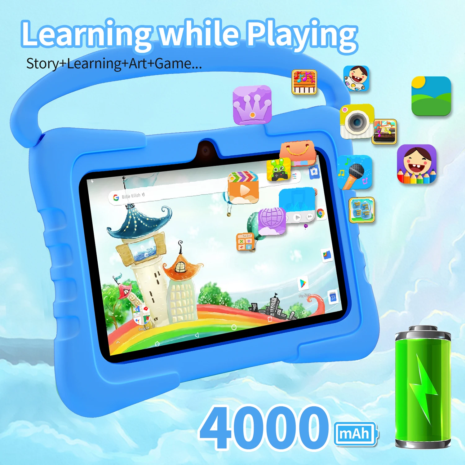 7 Inch Kids Tablet for Children's Best Gifts Quad Core 4GB+64GB ROM Android Tablets Cartoon Portable Kids-Proof Protective Case