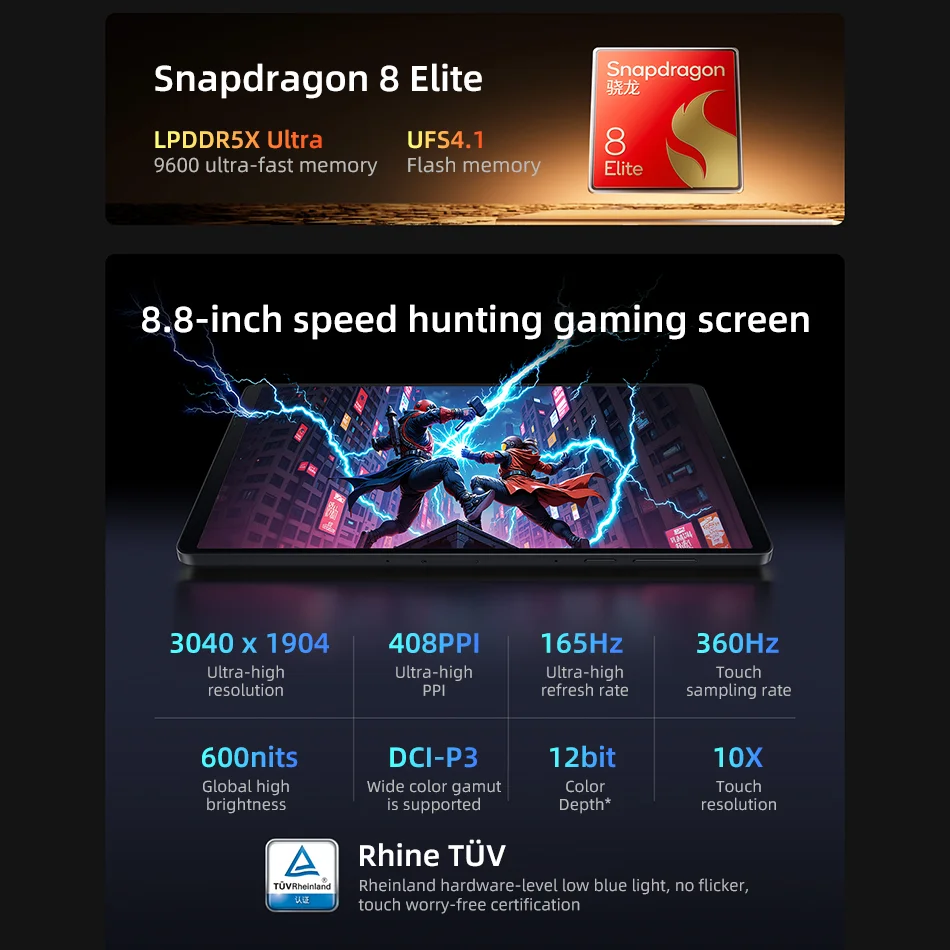 Original Lenovo Legion Y700 Gen 4 Tablets 8.8" 165Hz LCD Screen Snapdragon 8 Elite 7600mAh Battery Android WiFi CN Version