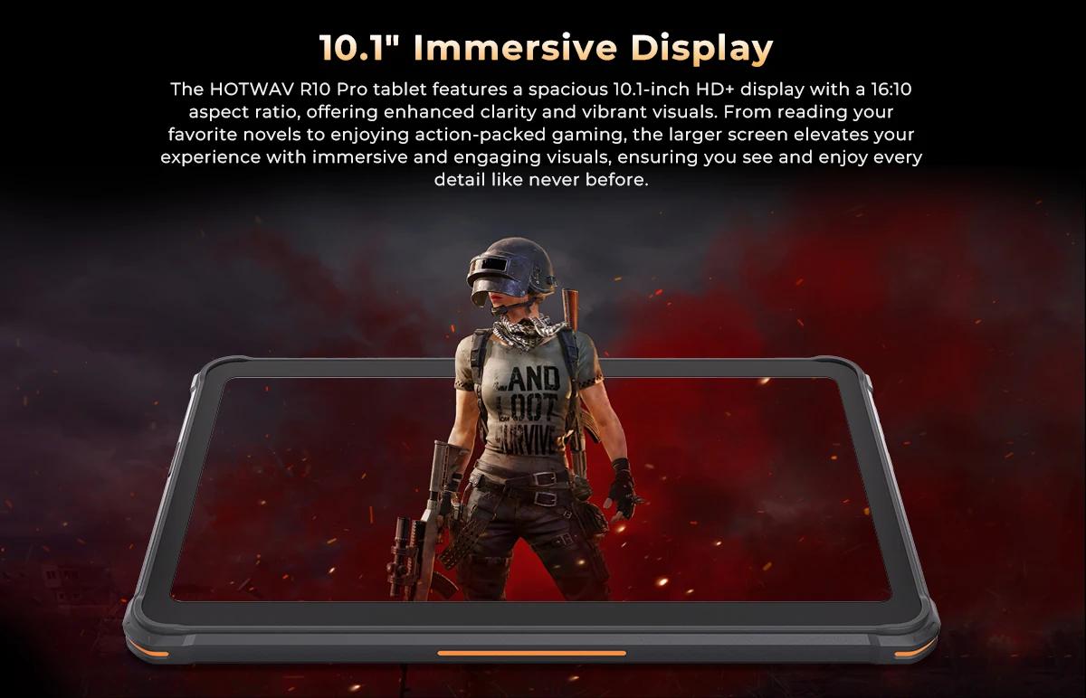 HOTWAV R10 Pro Rugged Tablet 10800mAh Massive Battery 10.1'' HD+ Display Pad Android 14 8GB 256GB 13MP 4G Global Tablet PC
