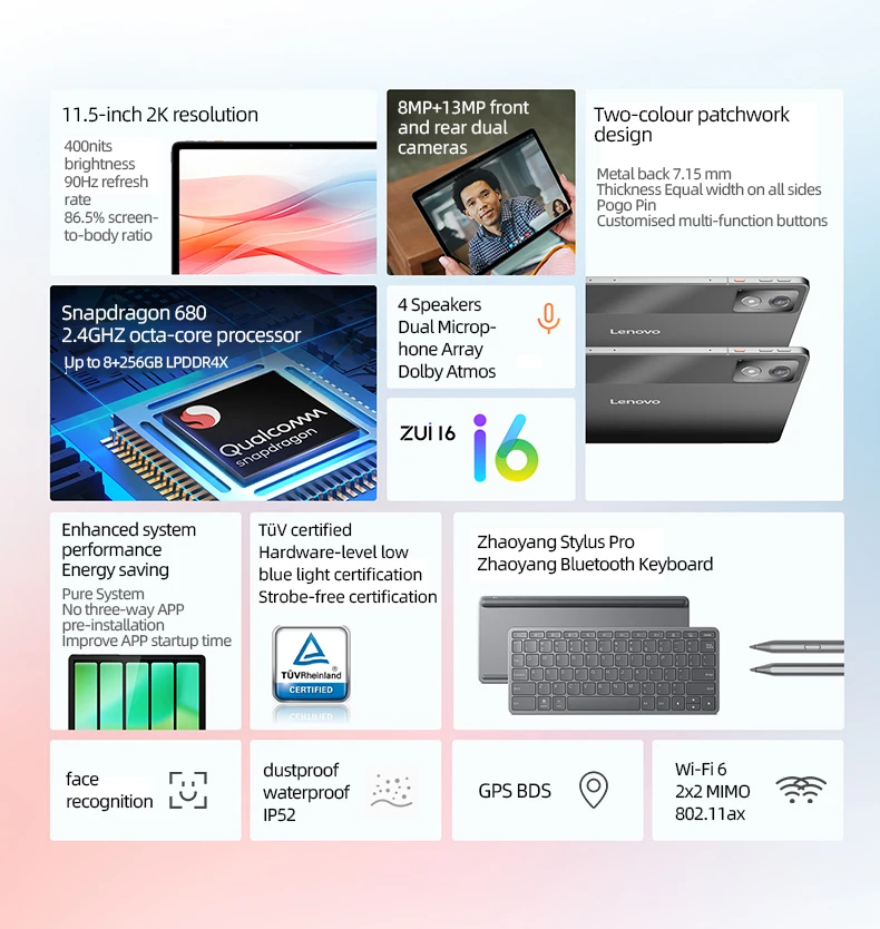 Global Firmware Lenovo K11/Plus Tablet WIFI 11.5" Snapdragon 680 Processor 8+256G /6+128 GPS 8600mAh Android14