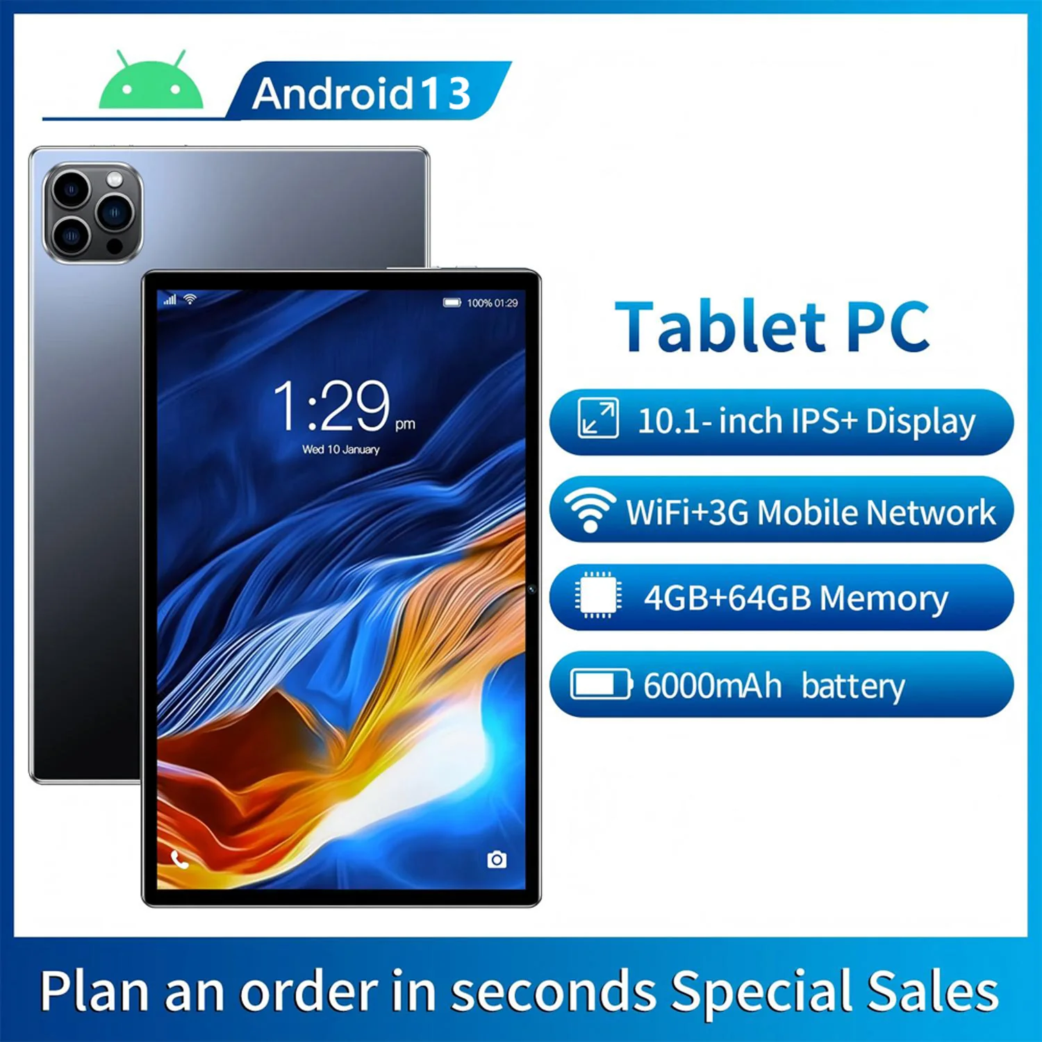 New 10.1 Inch Tablets Octa Core Dual Cameras Dual SIM Phone Call Google Play WiFi Bluetooth Global Version Android Tablet PC