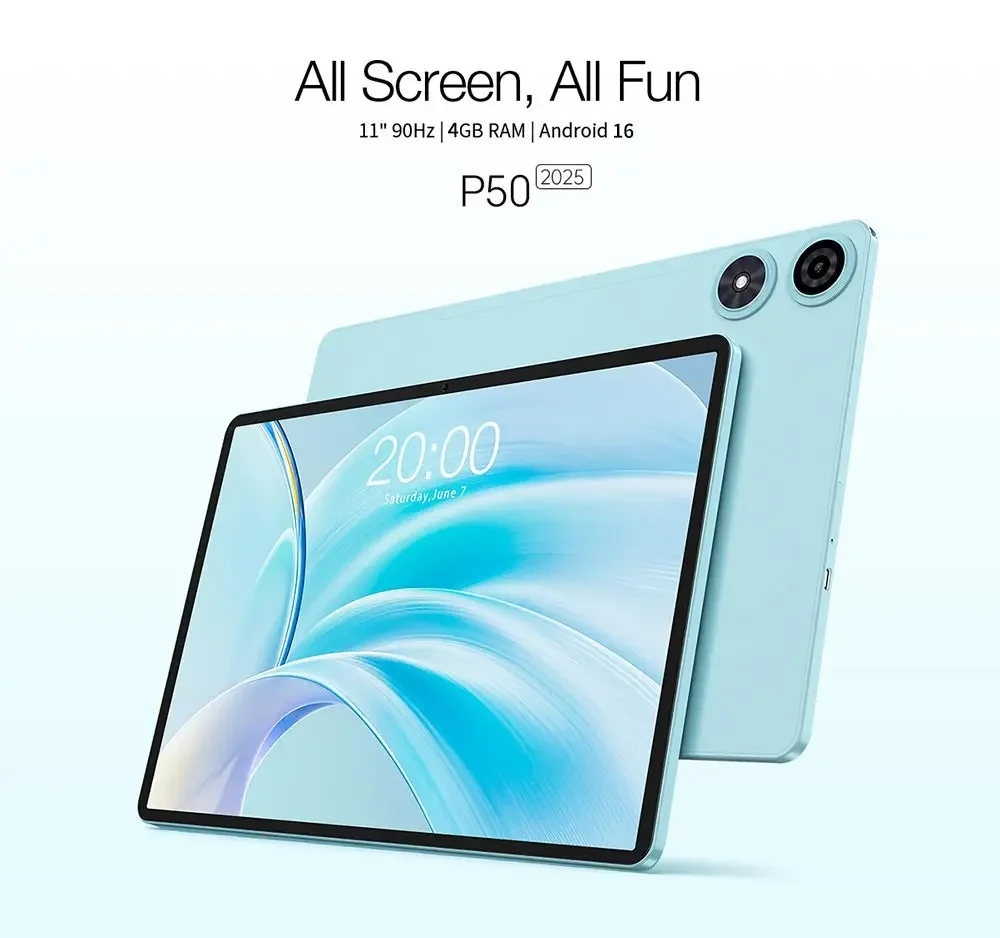 Teclast P50 Tablet 12GB RAM (4GB+8GB) 128GB ROM T606 8-core 11-inch HD IPS Android 16 4G LTE Dual-band WiFi BT 5.0 7000mAh Type-C 13MP+5MP