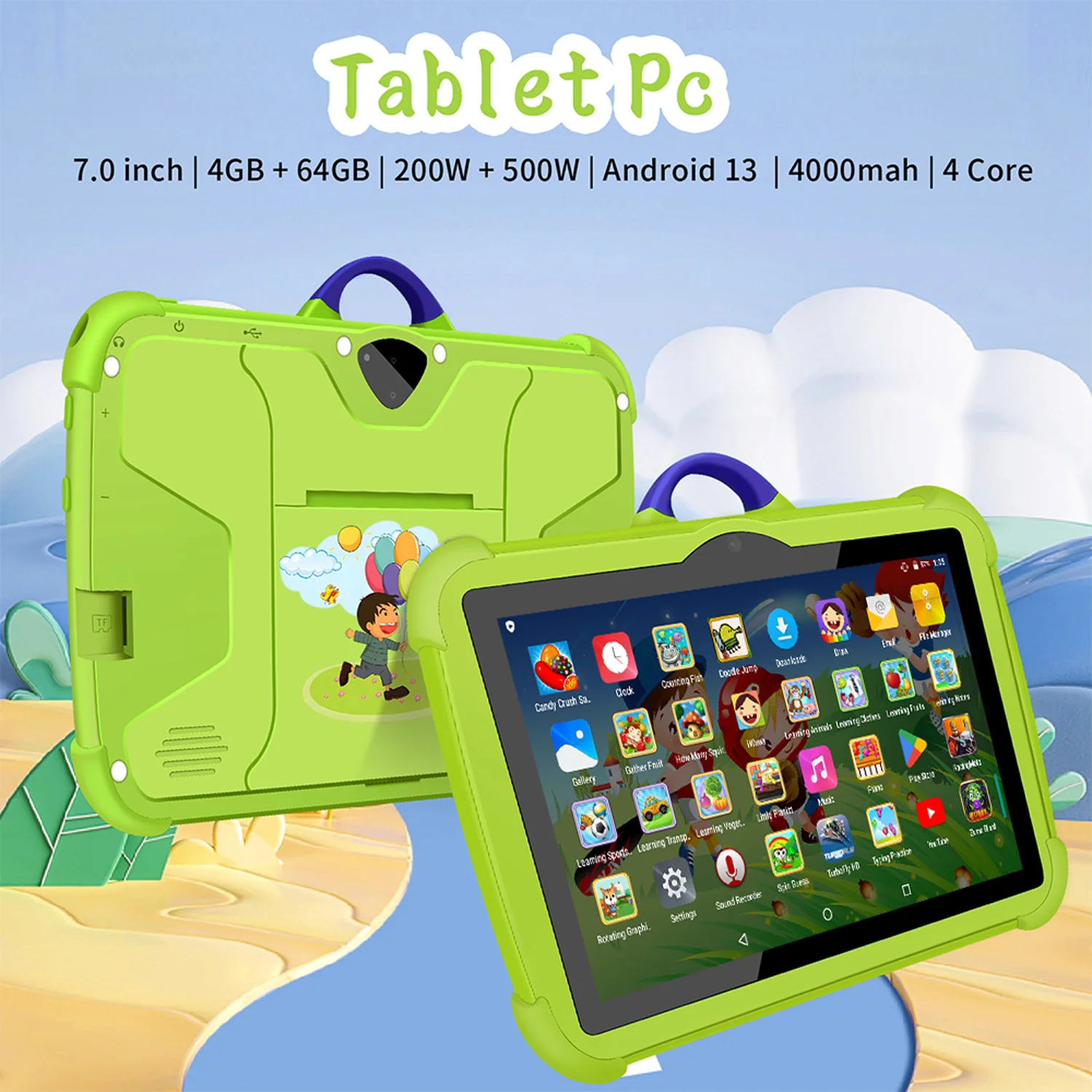 New 7 Inch 5G WiFi Education Learning Kids' Tablets Quad Core 4GB RAM 64GB ROM Android 13 Google Play Support Bluetooth 4000mAh