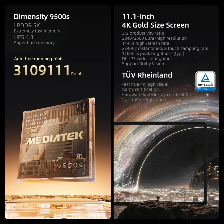 Lenovo Legion Y900 11.1'' 4K MediaTek Dimensity 9500s Portable Gaming Tablet 256GB 512GB ROM Wifi 11000mAh Battery Android Tab