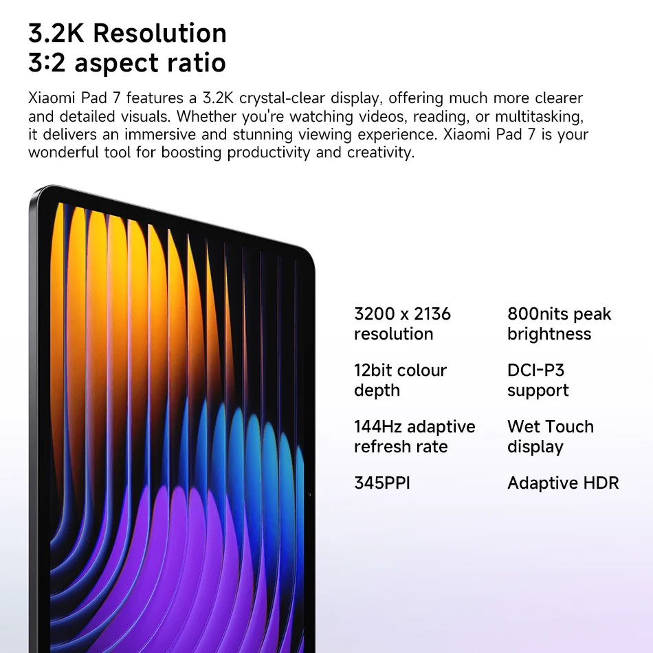 Xiaomi Pad 7 Global Version Mi Tablet Snapdragon 7+ Gen 3 3.2K 144Hz 3200×2136 Dispaly 8850mAh Battery 45W Turbo Charging