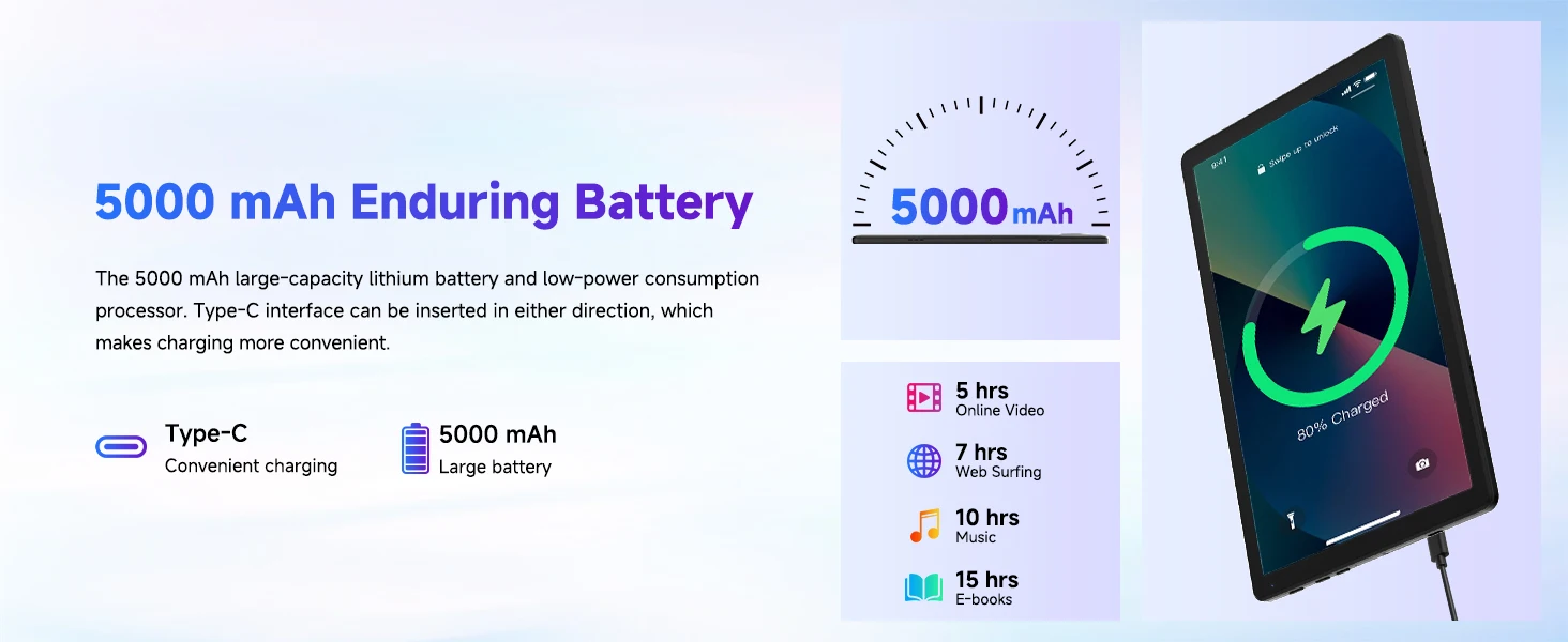 URAO KB1001L 10.1 Inch HD Tablet PC A333 Five-Core Processor Widevine L1 DRM Android 15 20GB(3+17GB) RAM 64GB ROM 5000mAh Battery Front 2MP Rear 5MP Camera All Accessories Kit Kids Study Gaming Streaming Tablet