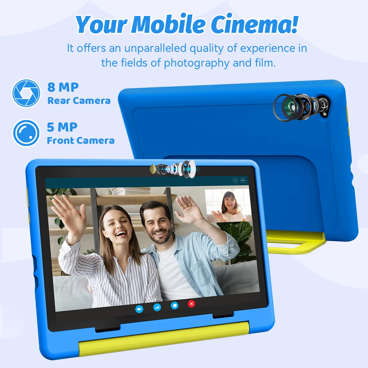 URAO KB1016 10.1 Inch Kids Tablet PC 20GB RAM 64GB ROM Android 16 IPS HD 800*1280 Display 5000mAh Children Learning Tablet Support TF Card 1TB Expand Back To School Educational Kids Tablet Purple & Blue