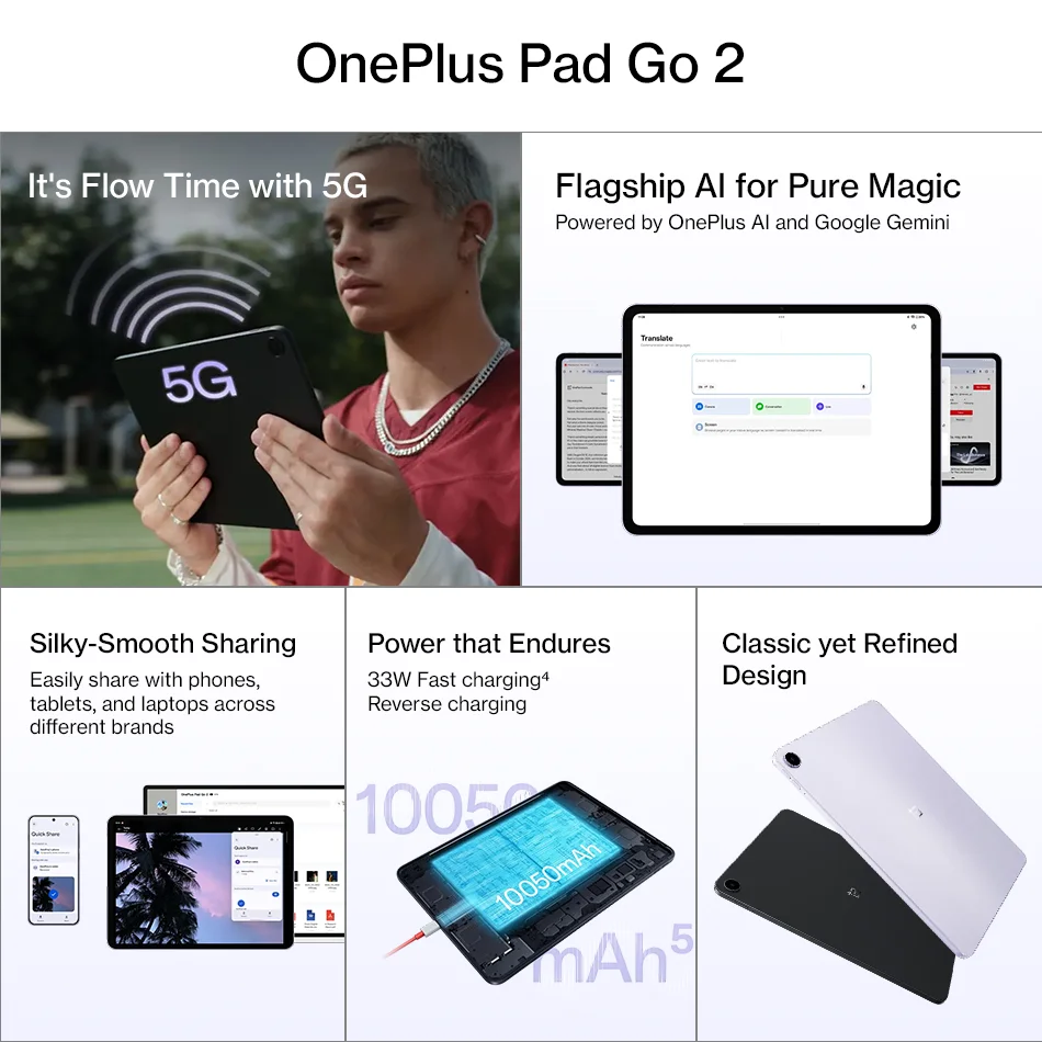 OnePlus Pad Go 2 Global Version Tablet 12.1" 120Hz 2.8K Display Dimensity 7300-Ultra 10050mAh Battery 128GB 256GB Android Tablet