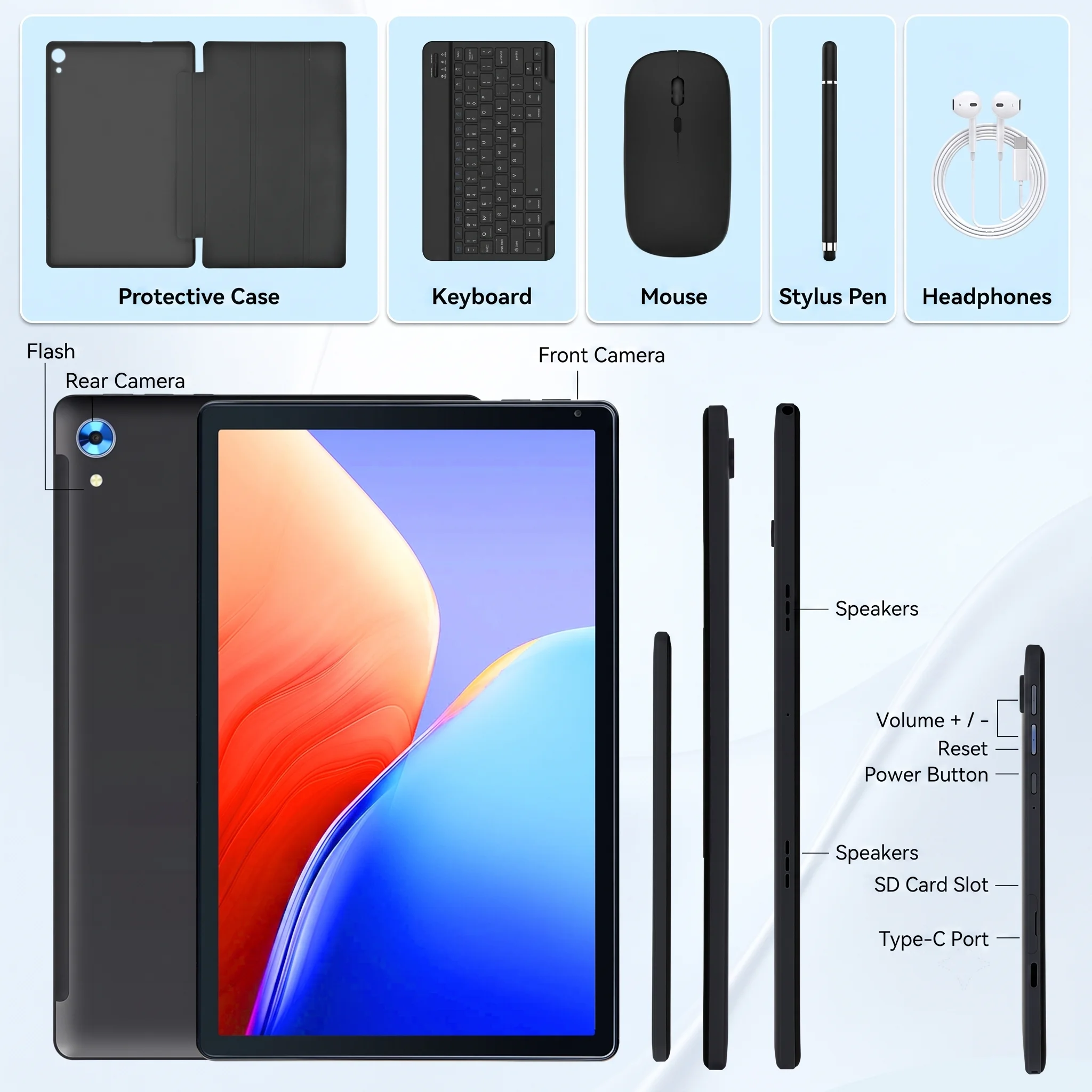 X108 Tablet 10.1 Inch 30GB(6G+24G) RAM 128GB ROM Android 16 Octa‑Core IPS Display 6000mAh New Upgrade Complete Accessory Set for Student Back To School Learning Entertainment Black
