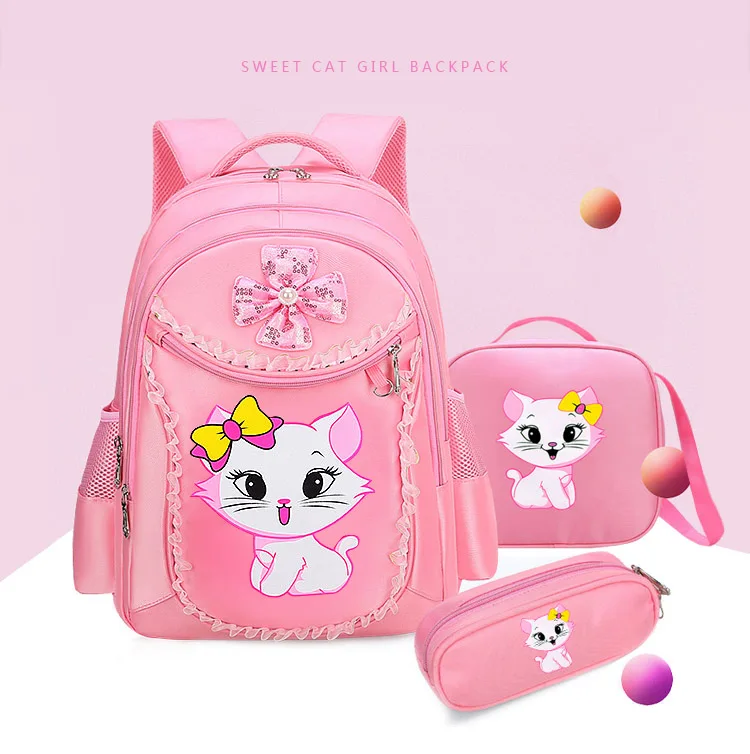 3 Pieces Pink Cat Children Backpack School Bags for girls Cartoon Kid Backpack Kitty Printing Bookbag mochilas escolares infanti