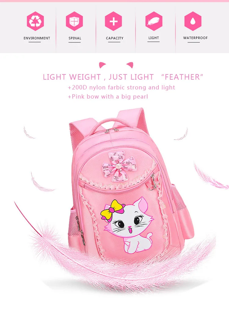 3 Pieces Pink Cat Children Backpack School Bags for girls Cartoon Kid Backpack Kitty Printing Bookbag mochilas escolares infanti
