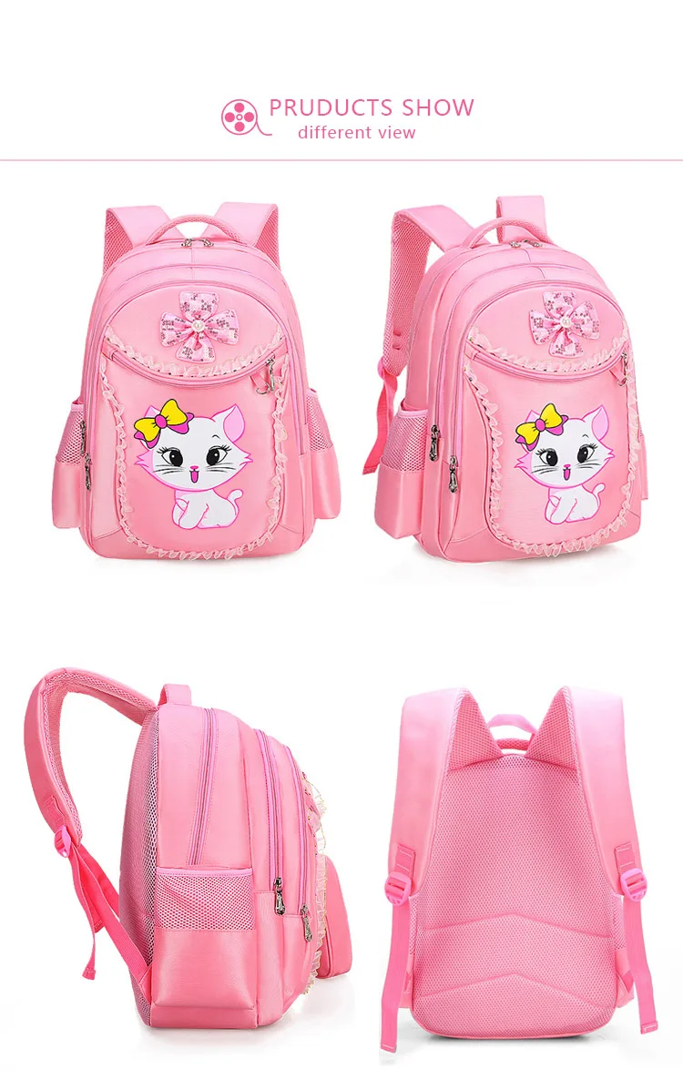 3 Pieces Pink Cat Children Backpack School Bags for girls Cartoon Kid Backpack Kitty Printing Bookbag mochilas escolares infanti