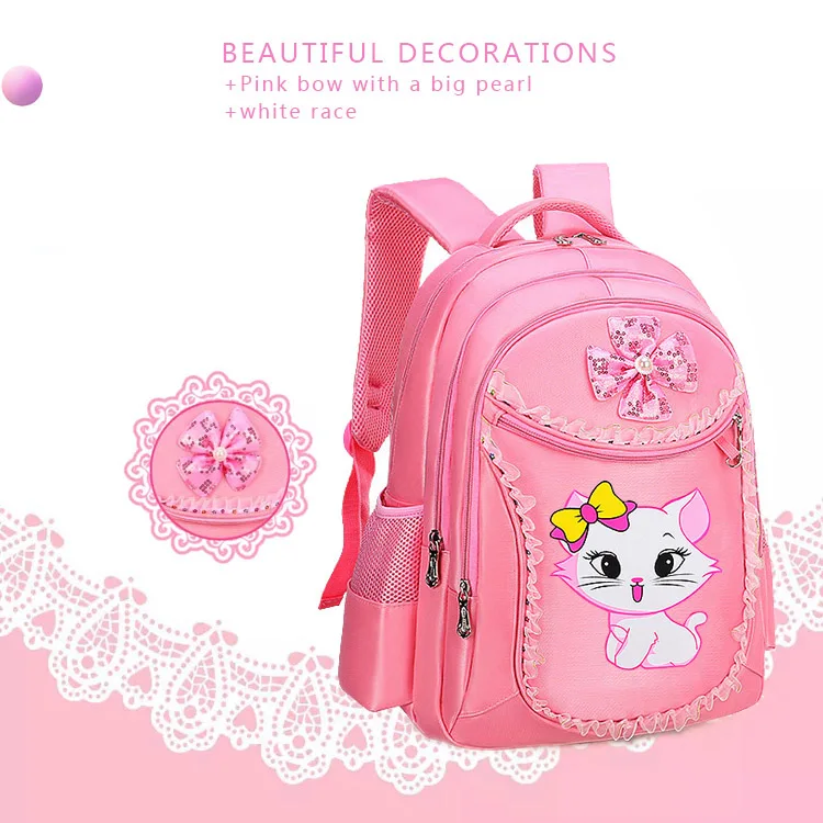3 Pieces Pink Cat Children Backpack School Bags for girls Cartoon Kid Backpack Kitty Printing Bookbag mochilas escolares infanti