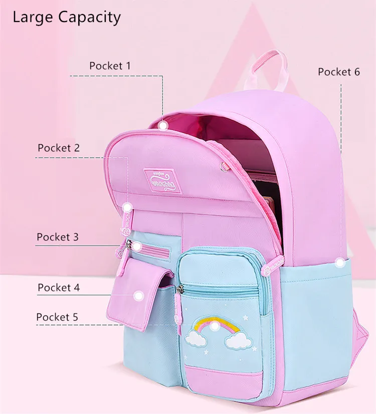 Kawaii Pink Purple Elementary School Backpack for Girls Cute Rainbow Student Bookbag Primary School Girl SchoolBag Children Gift