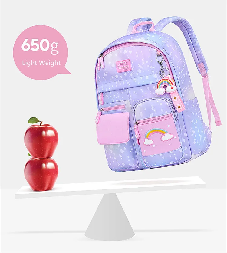 Kawaii Pink Purple Elementary School Backpack for Girls Cute Rainbow Student Bookbag Primary School Girl SchoolBag Children Gift