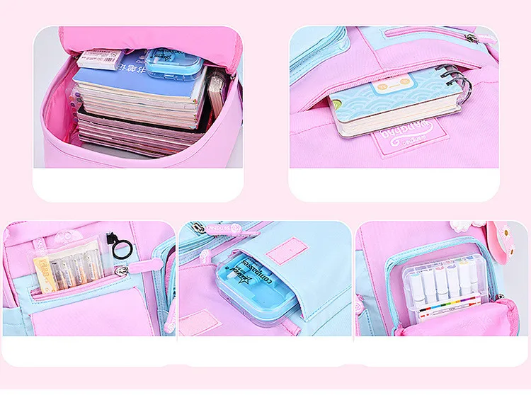 Kawaii Pink Purple Elementary School Backpack for Girls Cute Rainbow Student Bookbag Primary School Girl SchoolBag Children Gift