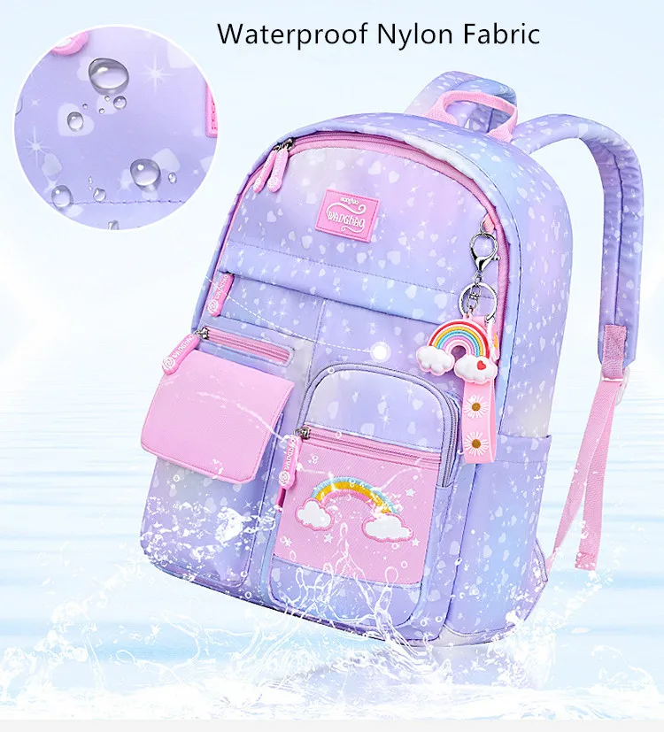 Kawaii Pink Purple Elementary School Backpack for Girls Cute Rainbow Student Bookbag Primary School Girl SchoolBag Children Gift