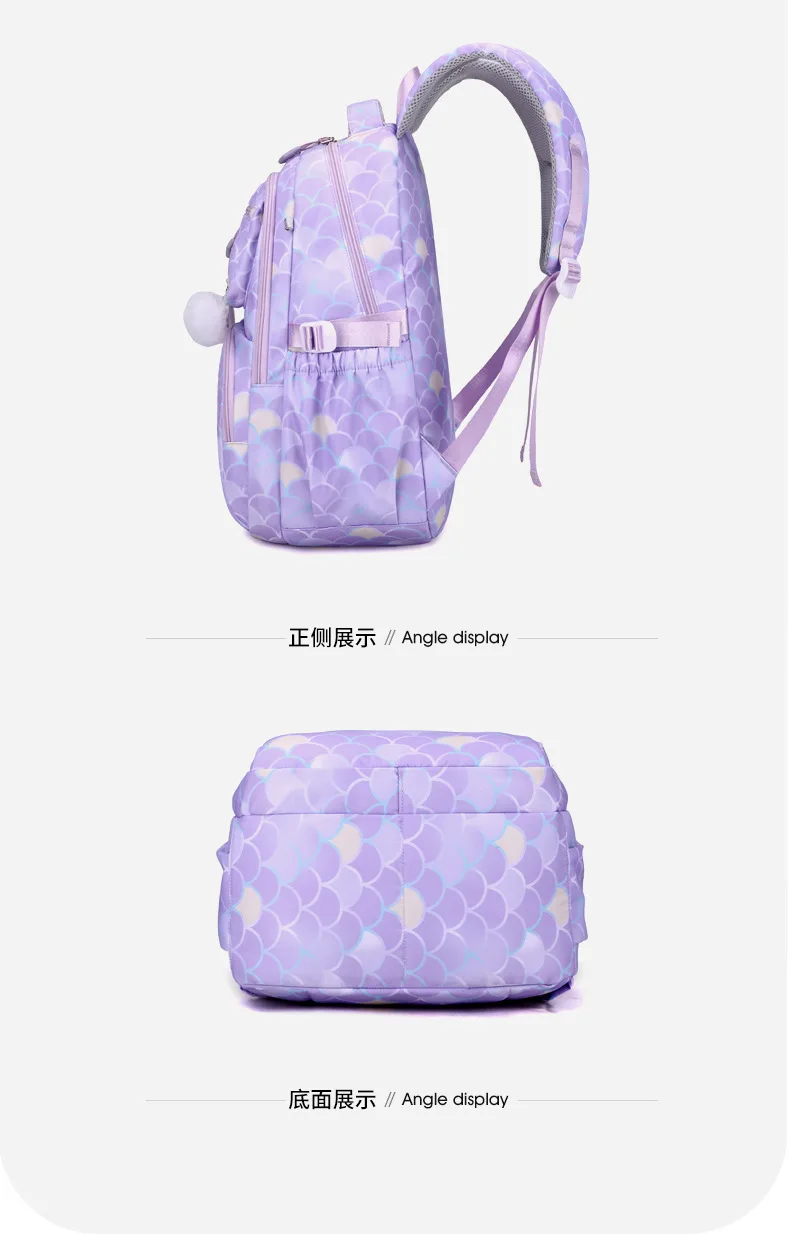 3pcs/Set Fish Scale Print Kid Backpack With Mermaid pendant Girl waterproof School Bag Children Schoolbag For teenage girls