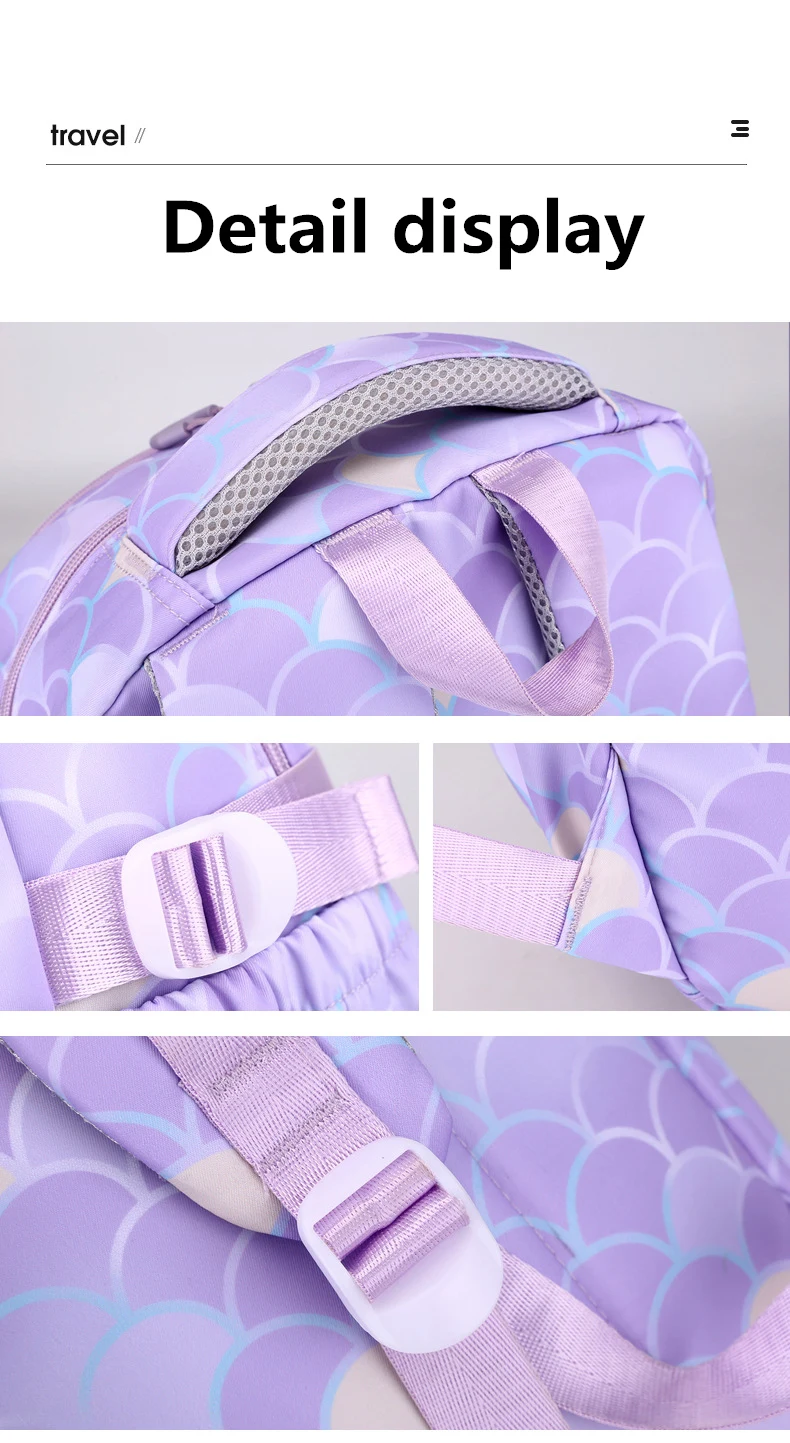 3pcs/Set Fish Scale Print Kid Backpack With Mermaid pendant Girl waterproof School Bag Children Schoolbag For teenage girls