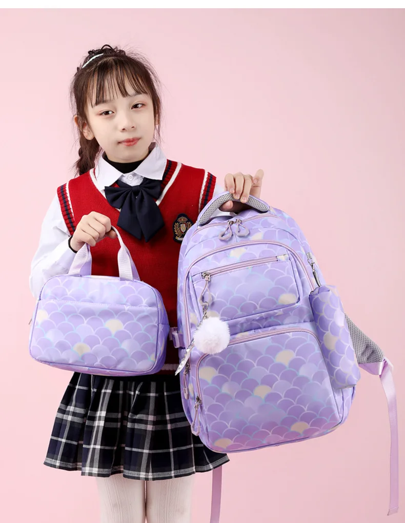 3pcs/Set Fish Scale Print Kid Backpack With Mermaid pendant Girl waterproof School Bag Children Schoolbag For teenage girls