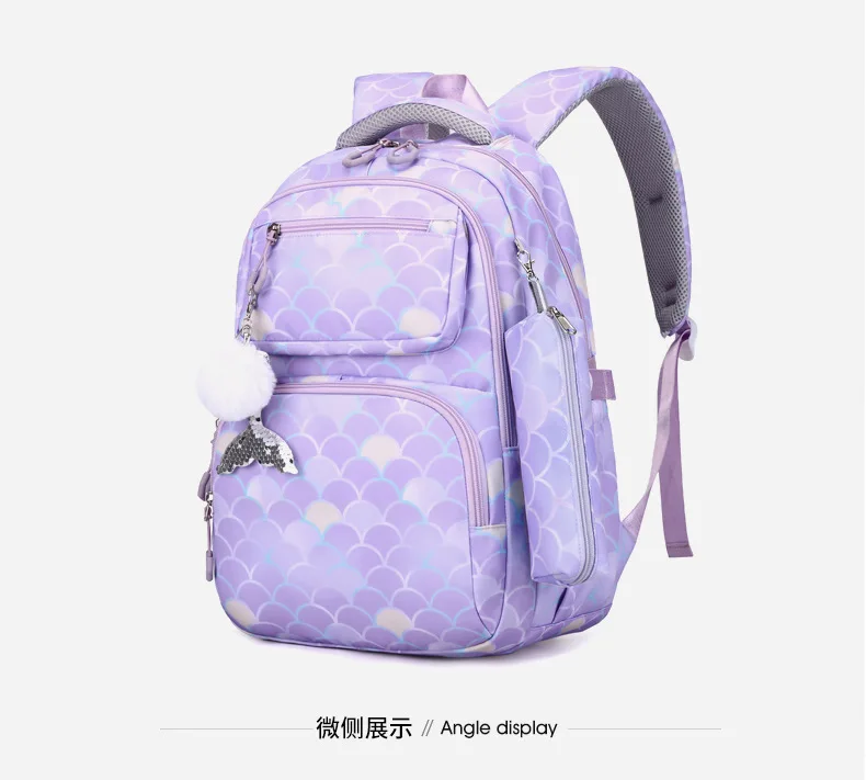 3pcs/Set Fish Scale Print Kid Backpack With Mermaid pendant Girl waterproof School Bag Children Schoolbag For teenage girls