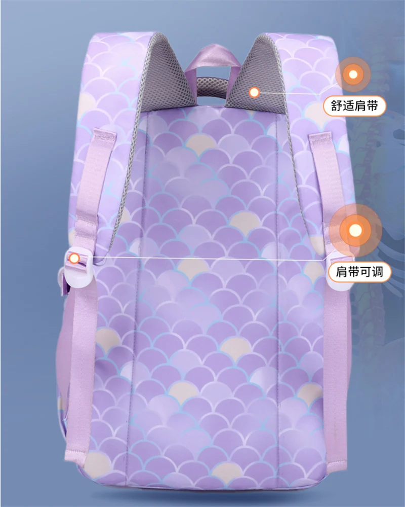3pcs/Set Fish Scale Print Kid Backpack With Mermaid pendant Girl waterproof School Bag Children Schoolbag For teenage girls