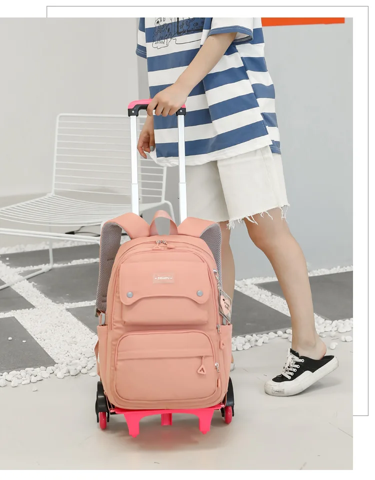 NEW Student School Bag Rolling Backpack Kids Trolley Bag Girl School Backpack Wheeled Bag Multifunctional Use Trolley Backpack