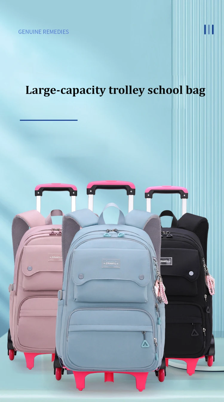 NEW Student School Bag Rolling Backpack Kids Trolley Bag Girl School Backpack Wheeled Bag Multifunctional Use Trolley Backpack