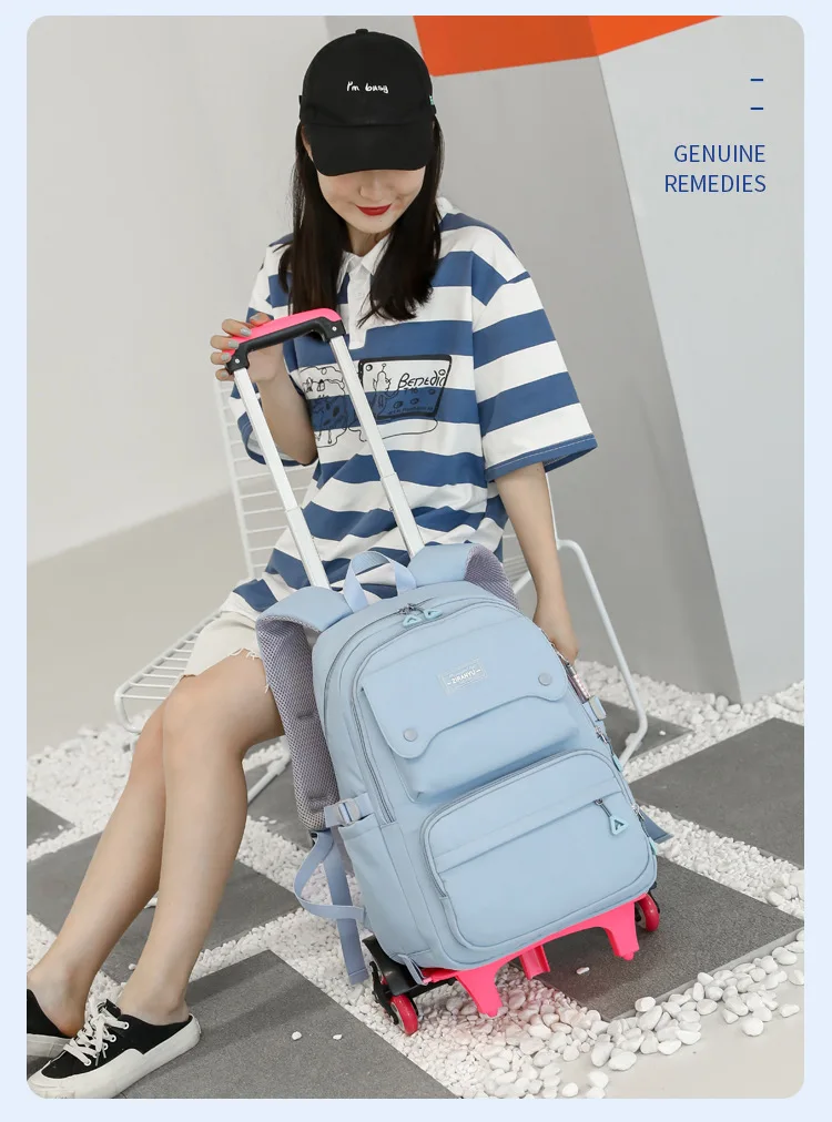 NEW Student School Bag Rolling Backpack Kids Trolley Bag Girl School Backpack Wheeled Bag Multifunctional Use Trolley Backpack