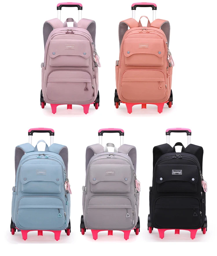NEW Student School Bag Rolling Backpack Kids Trolley Bag Girl School Backpack Wheeled Bag Multifunctional Use Trolley Backpack