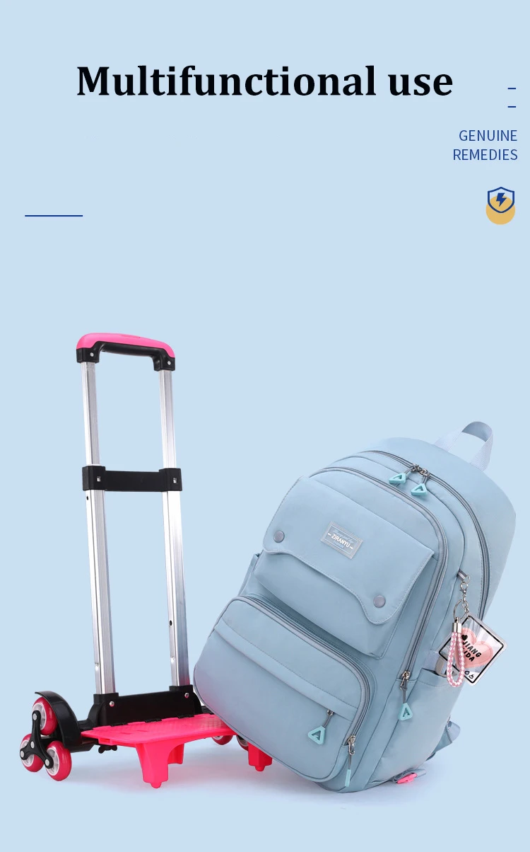 NEW Student School Bag Rolling Backpack Kids Trolley Bag Girl School Backpack Wheeled Bag Multifunctional Use Trolley Backpack