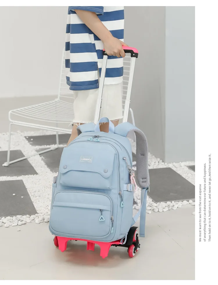 NEW Student School Bag Rolling Backpack Kids Trolley Bag Girl School Backpack Wheeled Bag Multifunctional Use Trolley Backpack