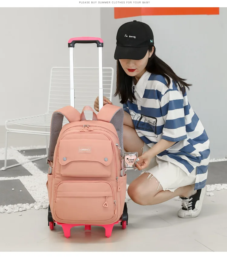 NEW Student School Bag Rolling Backpack Kids Trolley Bag Girl School Backpack Wheeled Bag Multifunctional Use Trolley Backpack