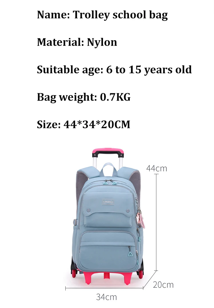 NEW Student School Bag Rolling Backpack Kids Trolley Bag Girl School Backpack Wheeled Bag Multifunctional Use Trolley Backpack
