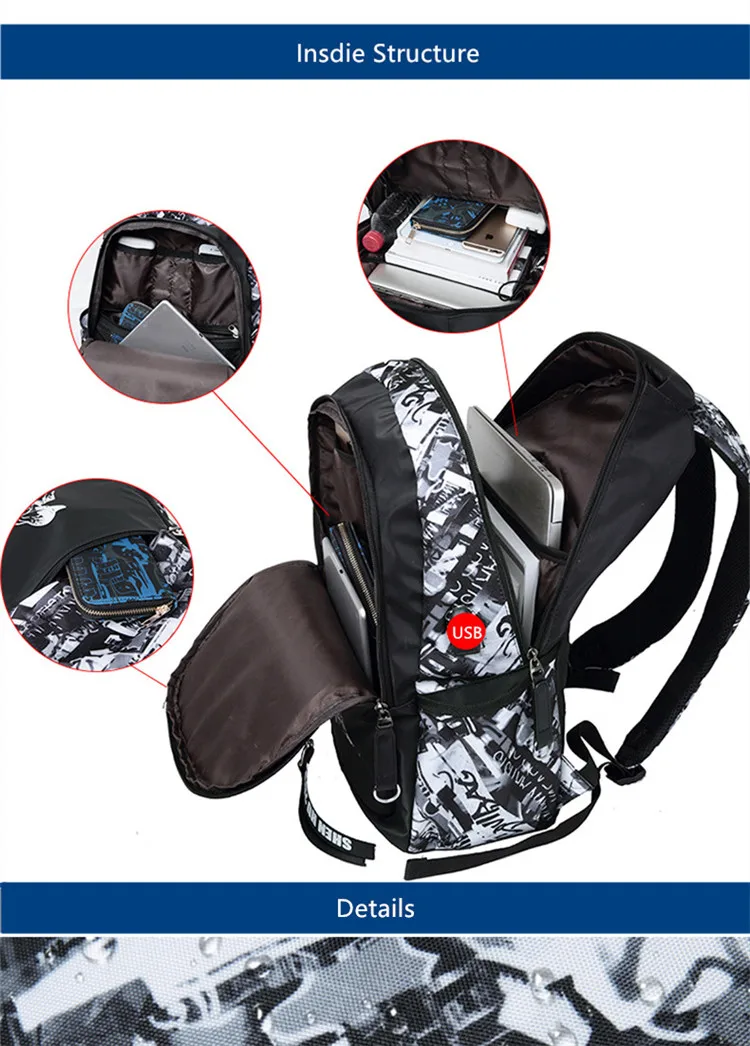 Luminous School Bags Waterproof Large Backpack for Teenagers Bagpack Glowing School Backpack for Boy Student Chest Bag Set