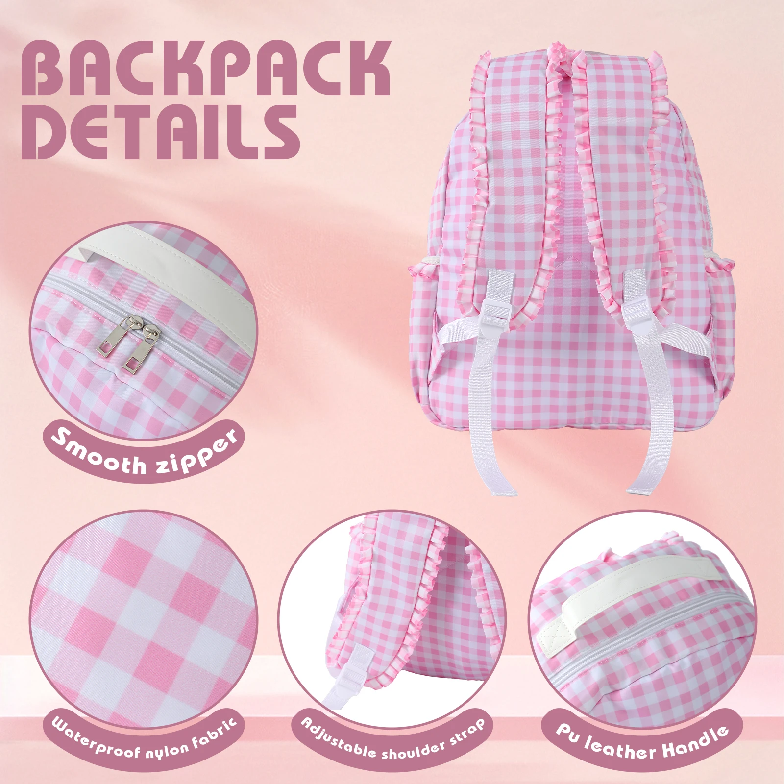 School Backpacks for Girls Large Capacity Ruffled Plaid Schoolbags Gifts For Teenagers College High School Students Traveling