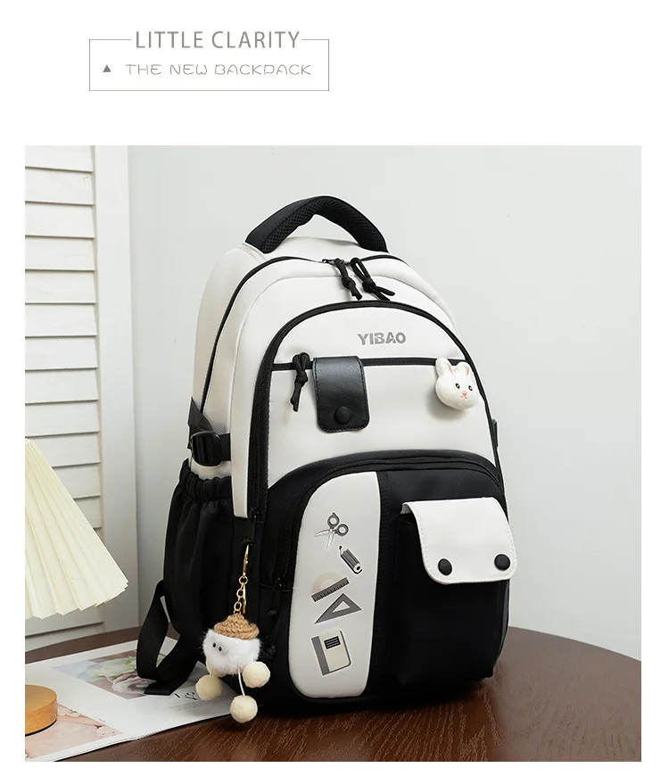 Cute Rabbit Children School Backpack for Teenage Girls Fashionable Splicing Color Contrast Fresh Lady Knapsack Kids Schoolbags