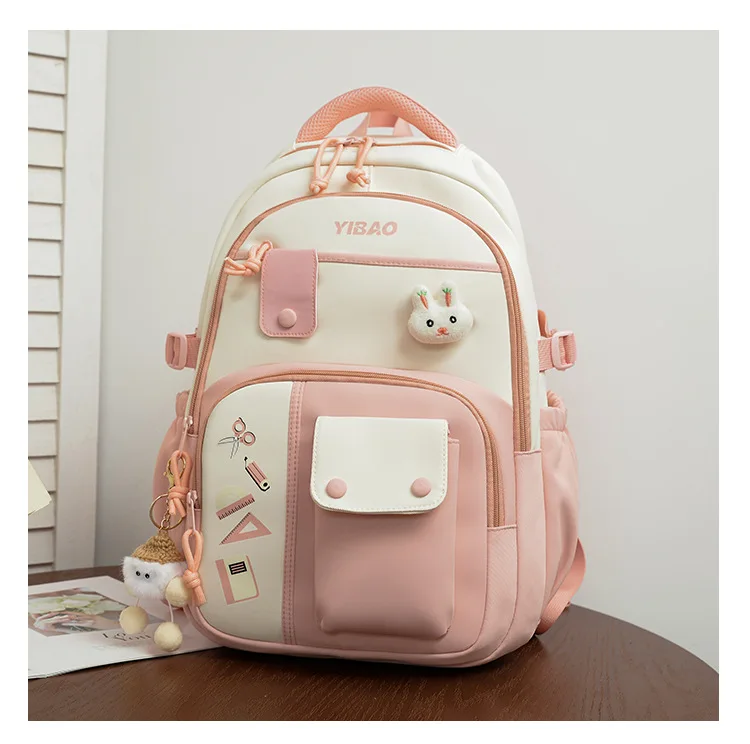 Cute Rabbit Children School Backpack for Teenage Girls Fashionable Splicing Color Contrast Fresh Lady Knapsack Kids Schoolbags