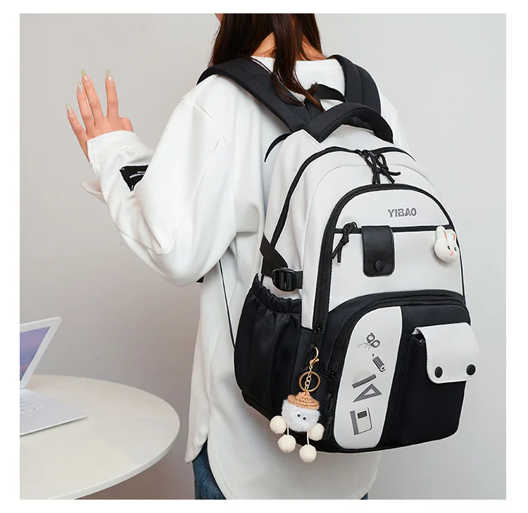 Cute Rabbit Children School Backpack for Teenage Girls Fashionable Splicing Color Contrast Fresh Lady Knapsack Kids Schoolbags