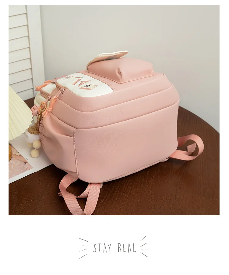 Cute Rabbit Children School Backpack for Teenage Girls Fashionable Splicing Color Contrast Fresh Lady Knapsack Kids Schoolbags