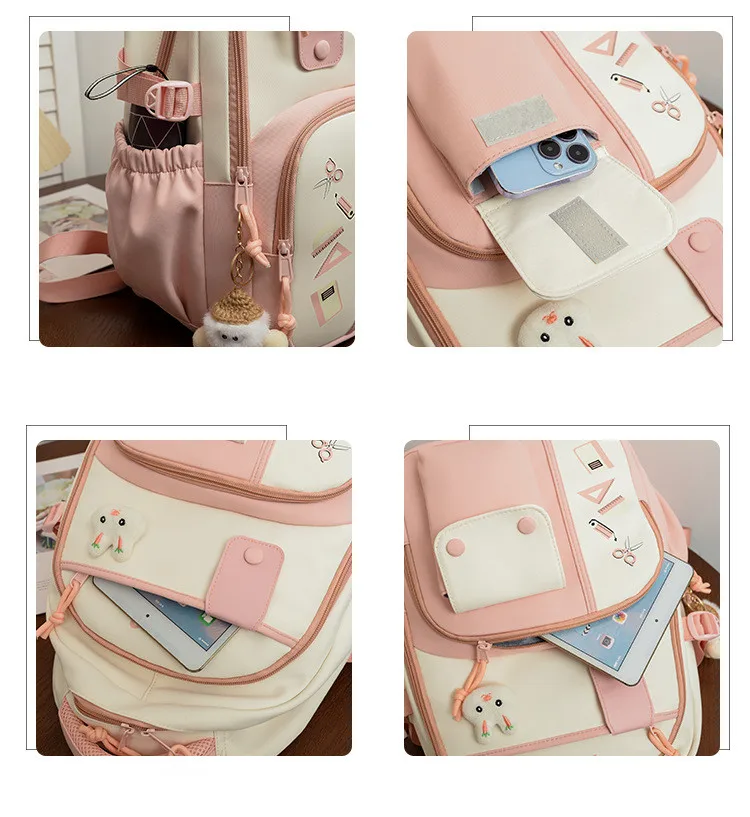 Cute Rabbit Children School Backpack for Teenage Girls Fashionable Splicing Color Contrast Fresh Lady Knapsack Kids Schoolbags